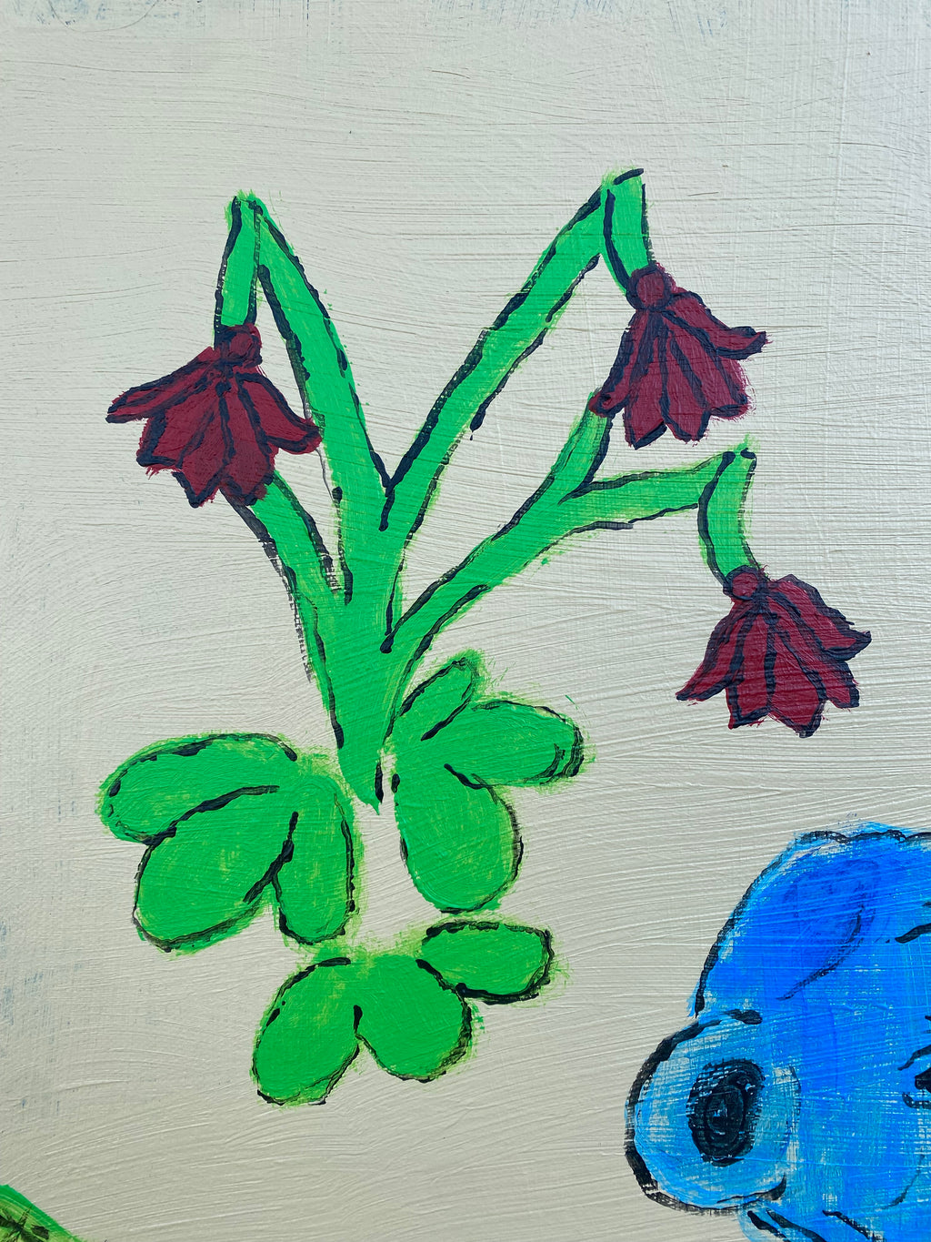 “Selbstporträt neben Meer und Blumen“