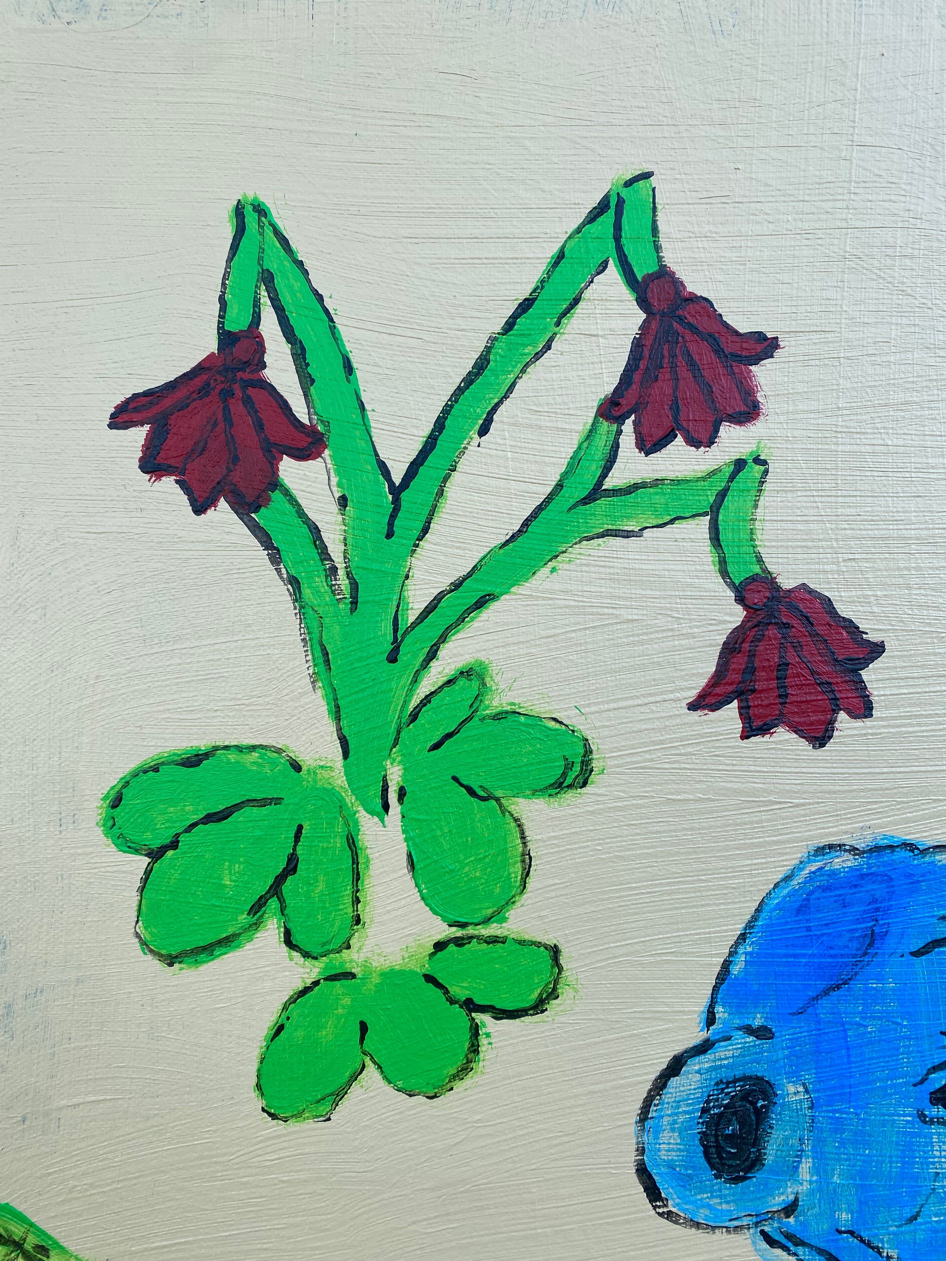 “Selbstporträt neben Meer und Blumen“