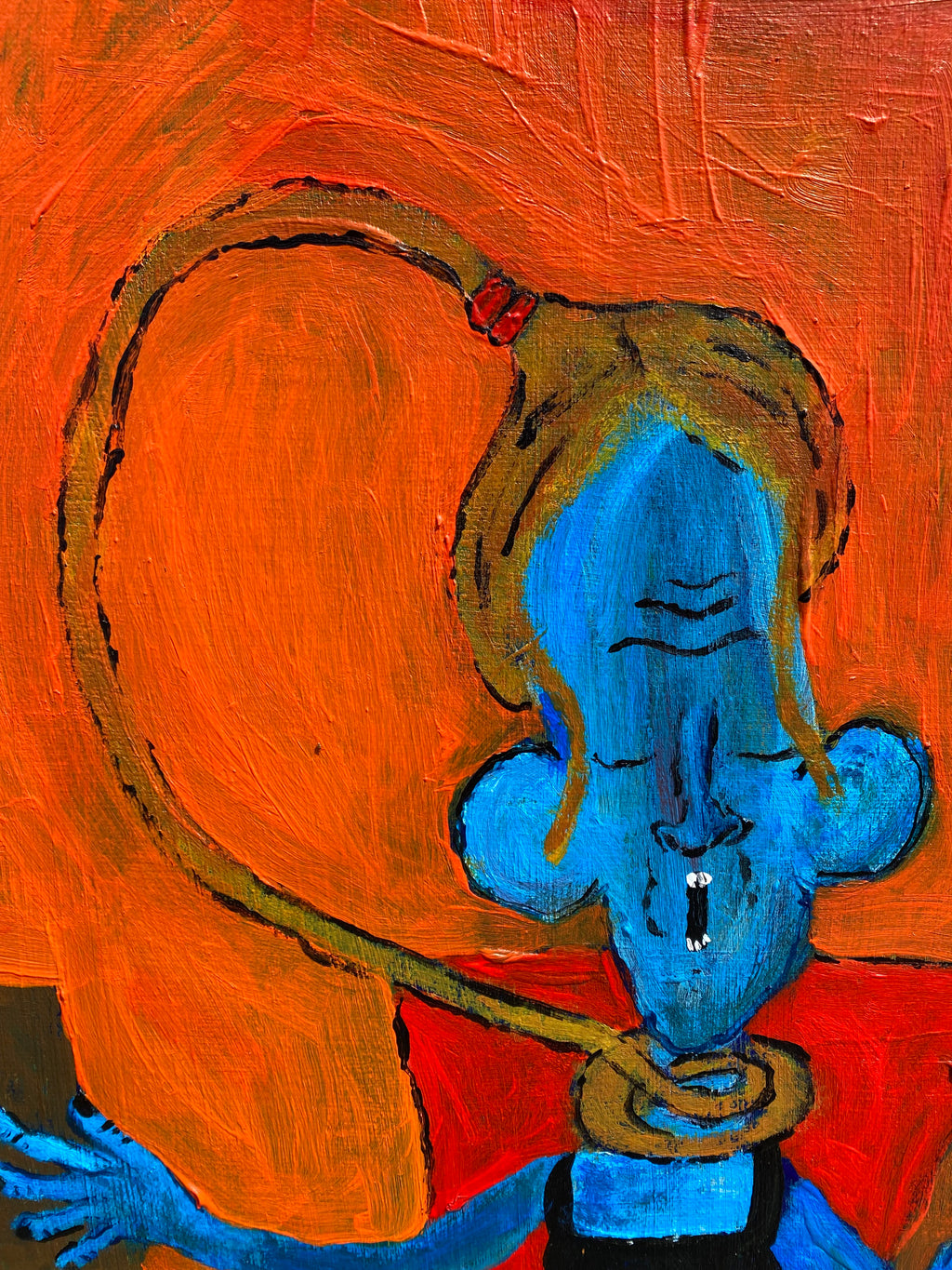 “das Mädchen neben Tisch und Blumen“