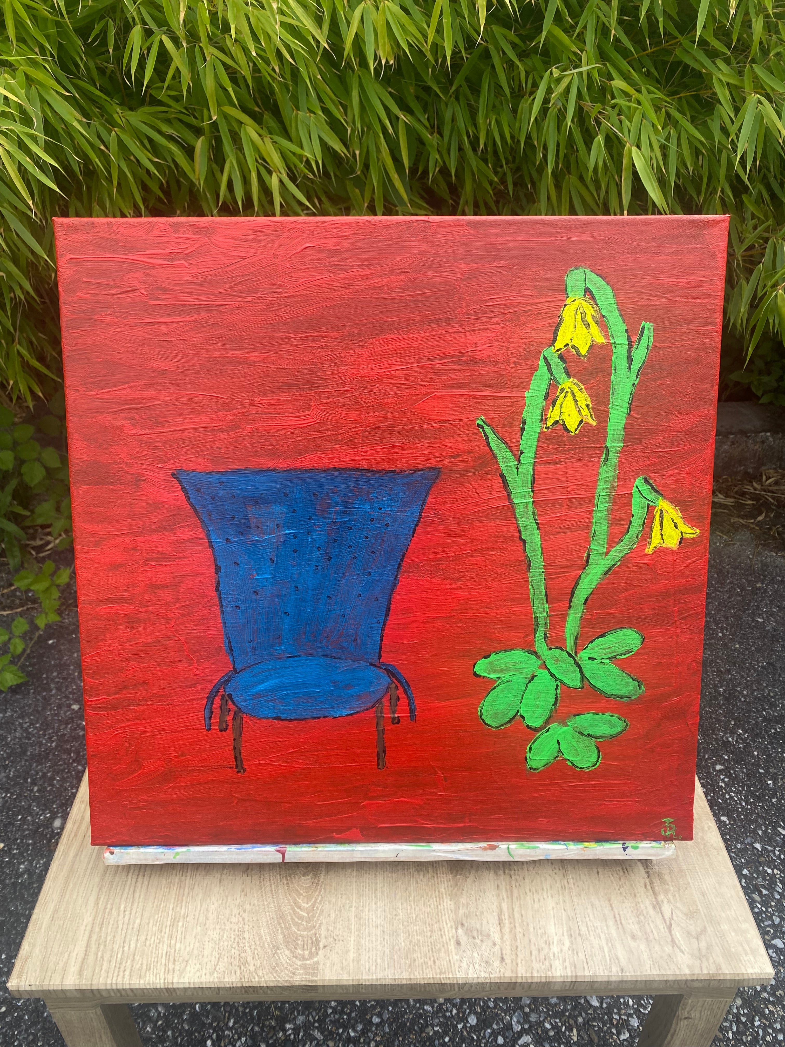 “Stillleben mit Stuhl und Blumen“